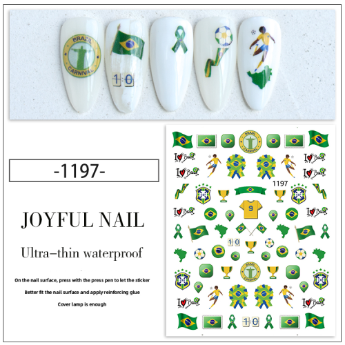 Exclusive for Cross-Border National Flag Nail Sticker Hot Sale Brazil Argentina Football Element National Flag Nail Sticker