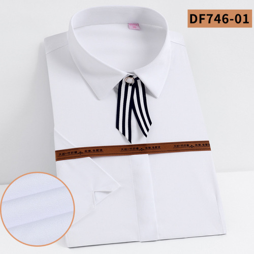White Shirt Women‘s Bamboo Fiber Short Sleeve Formal Shirt Business Slim Elastic Non-Ironing Business Work Clothes Spot Embroidered Logo