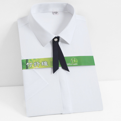 white shirt women‘s bamboo fiber short sleeve formal shirt business slim elastic non-ironing professional tooling spot embroidered logo
