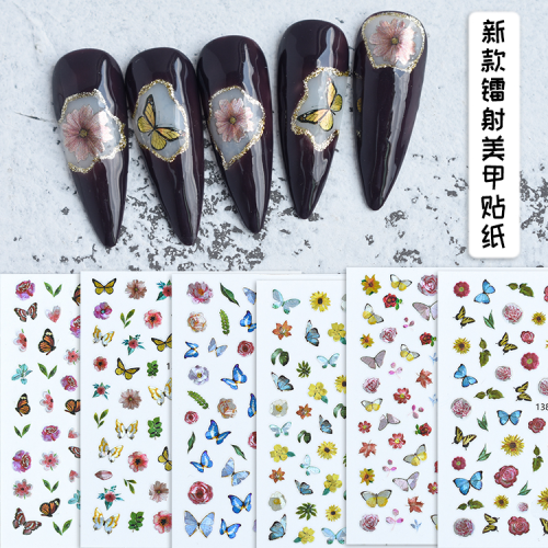laser butterfly flower series nail stickers 3d nail stickers waterproof nail stickers