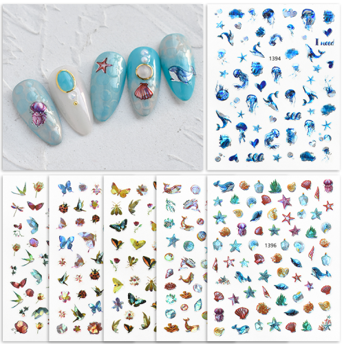 3D Popular Laser Animal Series Nail Beauty Nail Stickers Flower Stickers Nail Stickers Waterproof Manicure Stickers