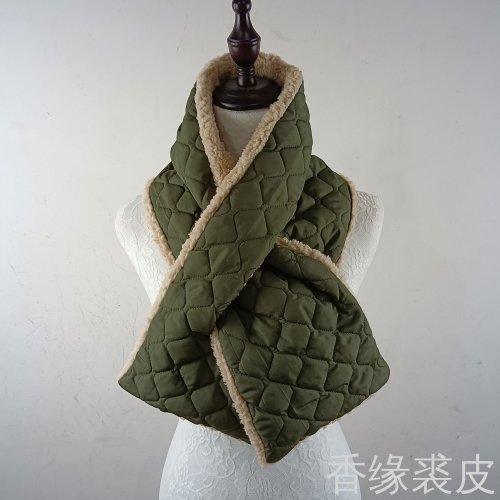 Winter Thermal Lambswool down Feather Scarf European and American Imitation Duck down Goose down Thickened Scarf Green Imitation down Feather Scarf