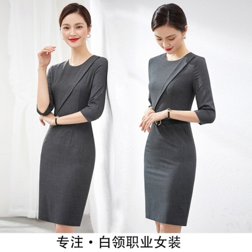 Gray Dress Summer sales Department Sales Real Estate Consultant Temperament Slimming Work Clothes 2022 New round Neck Skirt