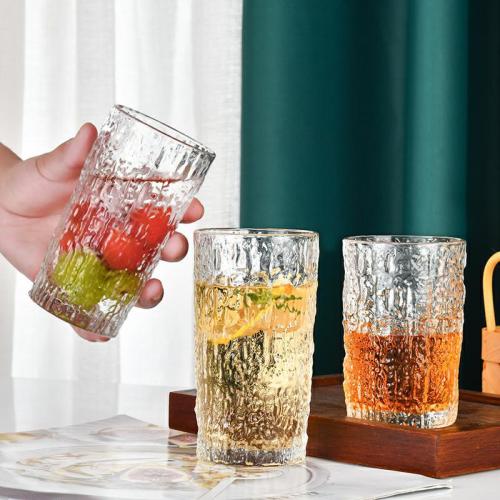 Bark Pattern Glass Ins Style Thickened Good-looking Internet Celebrity Water Cup Female Household Cups Glass Transparent Juice Cup