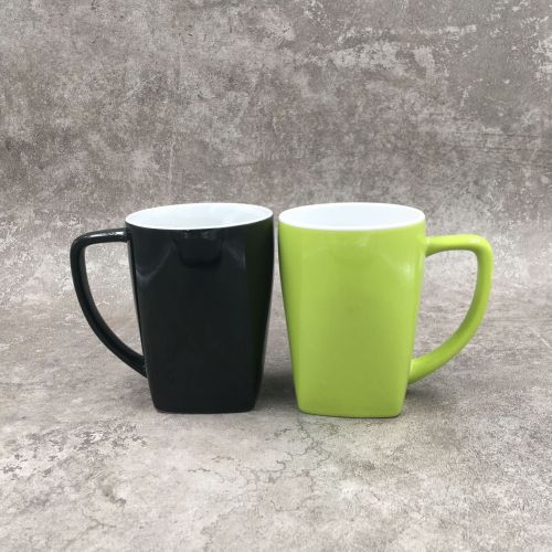square bottom ceramic cup double color mug ceramic cup color glaze 9oz square small bullet foreign trade
