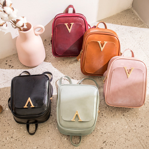 oil wax leather college style small backpack foreign trade 2022 autumn new large capacity letter shoulder crossbody coin purse