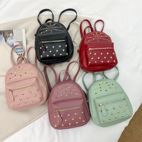women‘s backpack cross-border wholesale 2022ladies school fashion backpack small bag rivet small bag