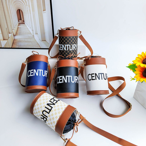 Internet Celebrity Consignment 2023 Summer and Autumn Retro Cylinder Mobile Phone Bag Printed Letters Contrast Color Change Women‘s Bag Shoulder Crossbody Fashion