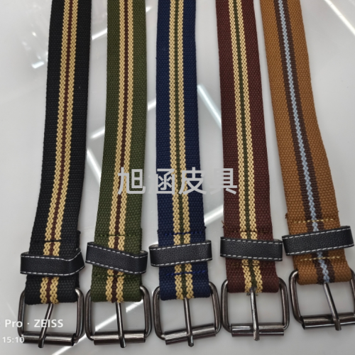 Thickened Cotton Belt Iron Buckle Leisure Student Belt Factory Direct Striped Ribbon porous Hot Selling Outdoor Belt