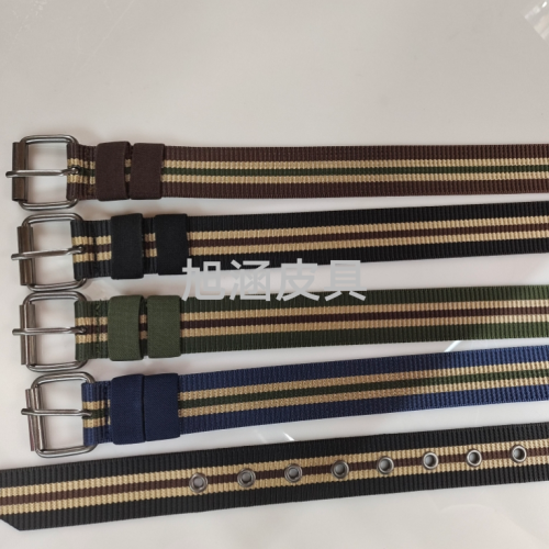 men‘s pin buckle stripe imitation nylon wire buckle porous solid outdoor leisure student belt factory direct sales