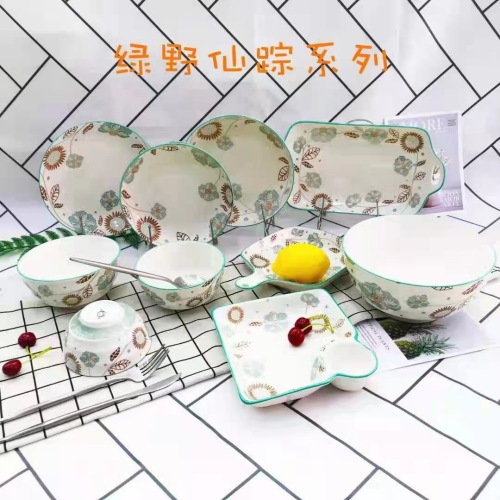 wholesale ceramic bowl plate fish dish large bowl small rice plate fruit plate single handle baking plate multi-function plate internet celebrity foreign trade set