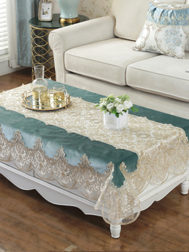 Tablecloth Gold Velvet Fabric Living Room Lace Coffee Table Tablecloth European-Style Household Rectangular Simple Rectangular Square Tablecloth