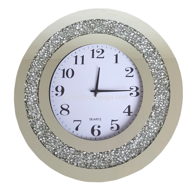 round Crystal Glass Diamonds Wall Clock Sparkling Silver Color Mirror Wall Clock Home 40cm Decorative Wall Clock