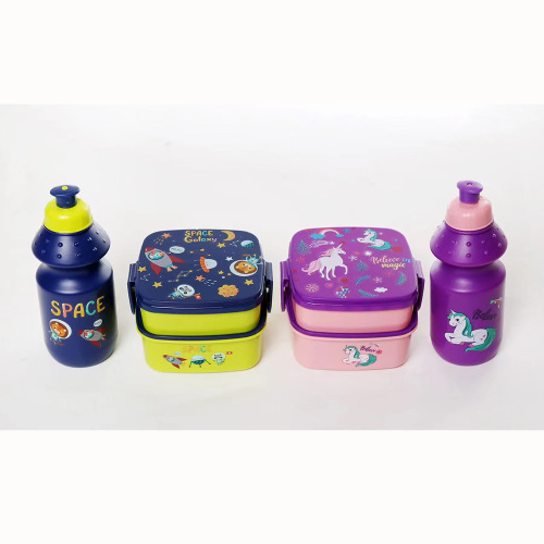 Square Lunch Box Kettle Set Double Layer Children Student Lunch Box Set Lunch Box Factory Wholesale
