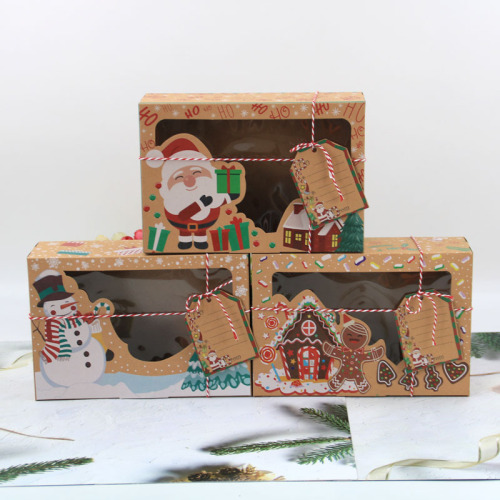 European Kraft Paper Cookie Box Christmas New Kraft Paper Ginger Cake Box PVC Window Candy Box Gift Box