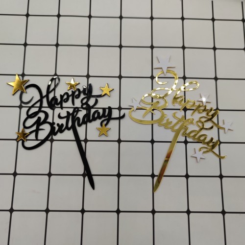 acrylic cake plug-in black gold five-pointed star happy birthday cake insertion creative baking cake decoration