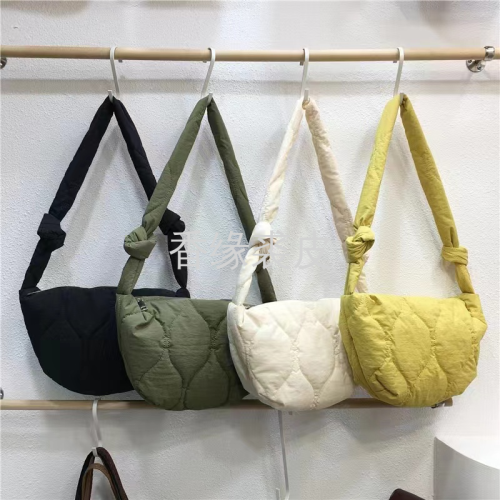 New Women‘s Bag Rhombus Shoulder Bag down Cotton Bag Stitching Dumpling Bag Medium Messenger Bag Knotted Shoulder Strap