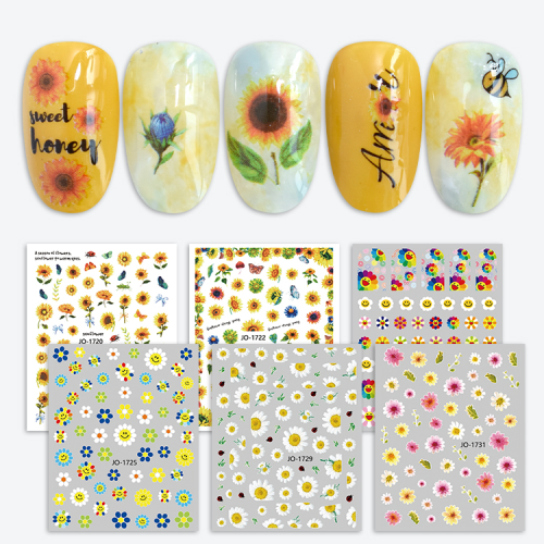 Foreign Trade Exclusive Golden Sunflower Cross-Border New Nail Watermark Stickers Butterfly Color Watermark Nail Stickers
