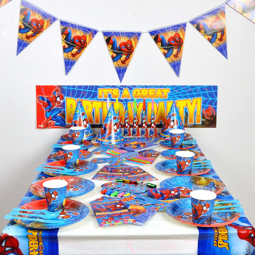 cartoon spider-man birthday party supplies tablecloth paper plate pull flag party decoration arrangement set