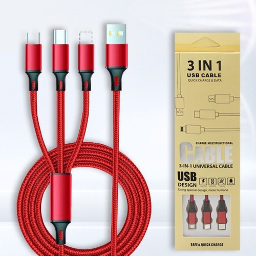 spot wholesale one-to-three data cable for android apple type-c charging cable nylon braided three-in-one