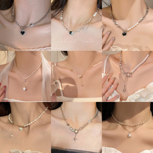 ins style pearl necklace female all-match niche design high-grade light luxury clavicle chain love pendant jewelry wholesale