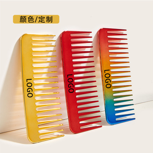 Hairdressing Large Wide Tooth Massage Comb with Various Colors Trendy Electroplating Non-Stuck Hair Female Straight Hair Male Oil Head Shape Flat Comb 