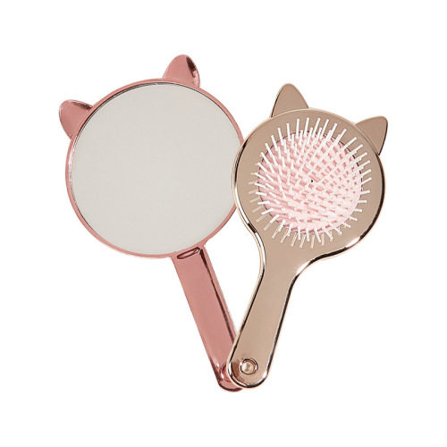 Cat Ear Comb Set Cute Girl Heart Handheld Cat Cosmetic Mirror Electroplating Health Massage Airbag Hair Tidying Comb