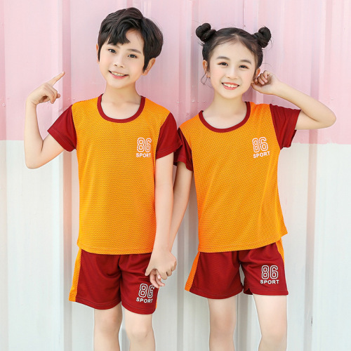 2021 summer children‘s mesh breathable short sleeve suit outdoor casual sportswear for boys and girls wholesale