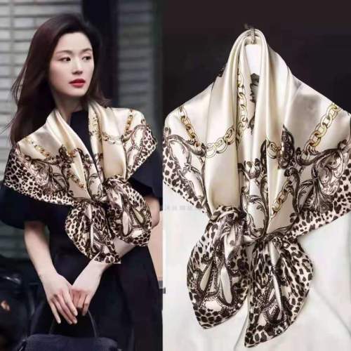hot selling leopard satin printing 90*90 large square scarf silk scarf wholesale women‘s vintage scarf jm603