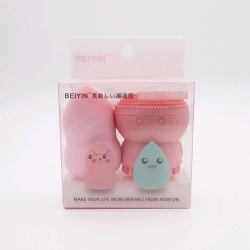 beauty egg small octopus face washing brush small demon remember beauty egg combination set two-in-one puff egg gourd puff