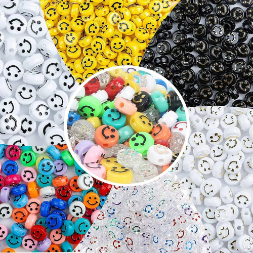 Acrylic Smiley Face Bead Convex smiley Face Expression round Flat Beads Loose Beads DIY Handmade Accessories 