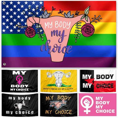 American My Body My Choice Feminist Flag 90 * 150cm Rainbow Flag Womens Right Flag 