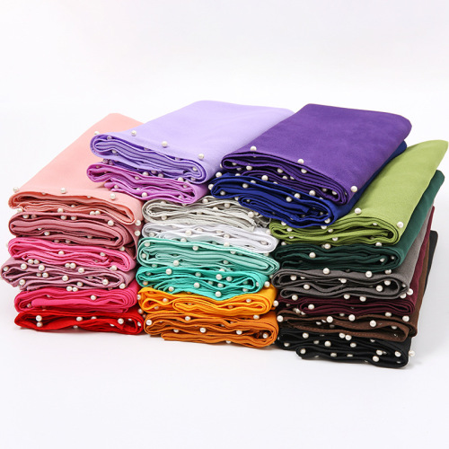 Cross-Border New Arrival Chiffon Pearl Monochrome Chiffon Scarf Women‘s Solid Color Lengthened Headcloth Scarf Jm4002