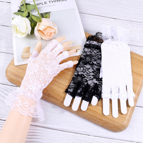 lace bridal wedding gloves thin mesh half finger gloves lace women‘s fingerless gloves wholesale