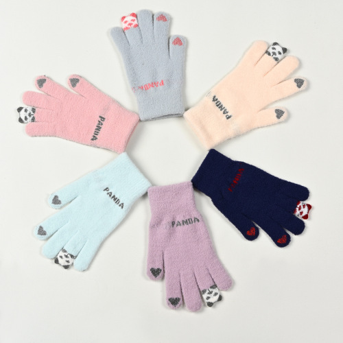 goddess candy-colored cute panda printed gloves super cute korean winter warm wool gloves