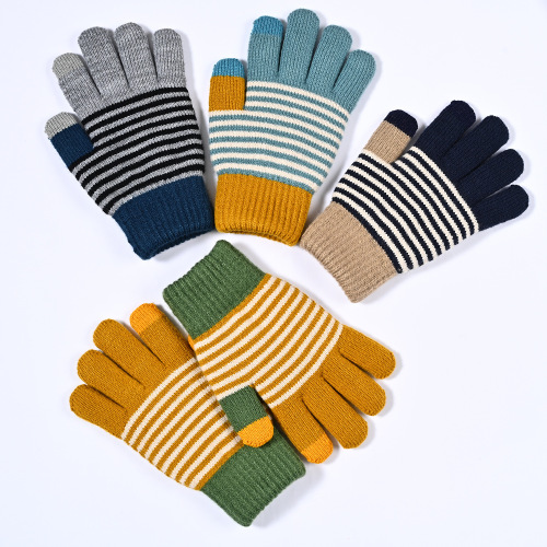factory winter outdoor cold protection plus velvet thickened warm knitted gloves adult cycling touch screen gloves wholesale