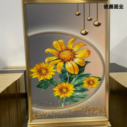 磨砂画纯手工鎏金线现代轻奢装饰画工艺品品摆件抽象动物餐厅壁画