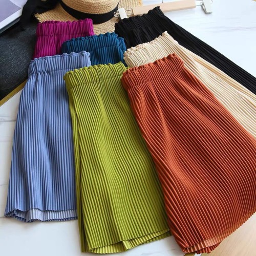 [customized processing] pleated wide-leg leisure sports shorts women‘s summer loose sanzhai pleated shorts tide