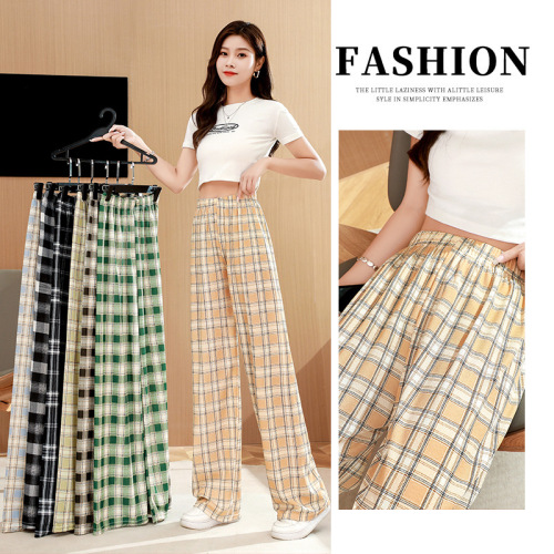Plaid Pants Women‘s Summer Thin Loose Straight Slimming All-Matching Casual Pants High Waist Drooping New Wide Leg Pants for Women