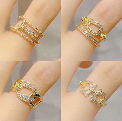fashion online popular street hip hop zircon gold-plated open ring fashion all-match niche adjustable ring female