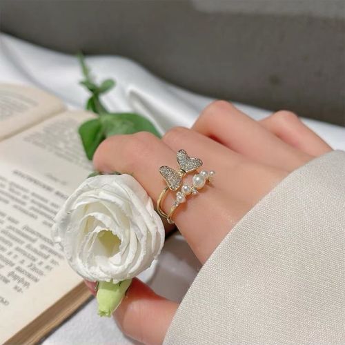 delicate pearl bow princess ring female summer niche design sense high sense light luxury index finger fashion personality