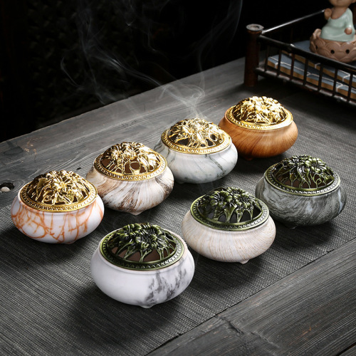 send fireproof cotton stoneware 4 hours imitation stone pattern incense burner plate aromatherapy incense ceramic stove alloy cover home decoration thread incense