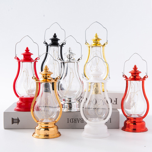Cross-Border New Arrival Retro Portable Small Lantern Led Glowing Night Lights Creative Small Oil Lamp Holiday Decoration Ornaments