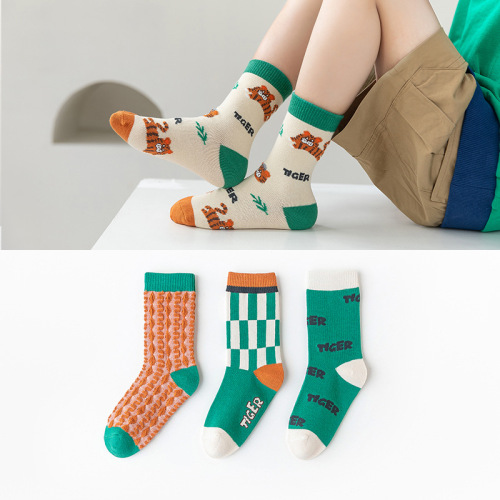 Autumn and Winter New Medium and Large Children‘s Baby Socks Cartoon Little Tiger Combed Cotton Cute Children‘s Socks One-Piece Delivery