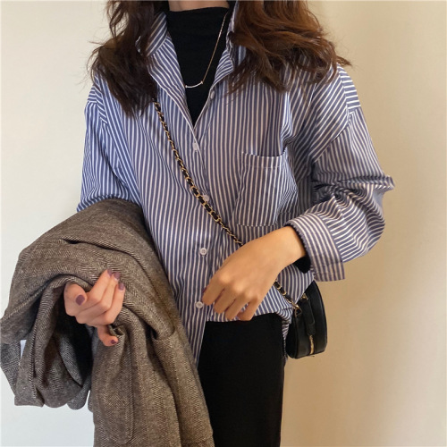 Striped Salt Shirt for Women 2022 Spring and Summer New Retro Hong Kong Style Design Loose Thin Shirt Wear Sun Protection