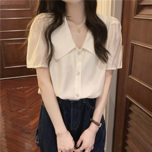 Women‘s Short-Sleeved Shirt Summer 2022 New Korean Style Design Sense Niche Chiffon Shirt Elegant Western Style Top Wholesale