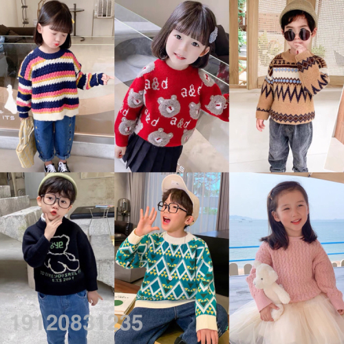 Children‘s Mink Fluff Cartoon Western Style Boys‘ Girl‘s Sweater Children‘s Clothing Pullover Knitwear Stock Foreign Trade Supply