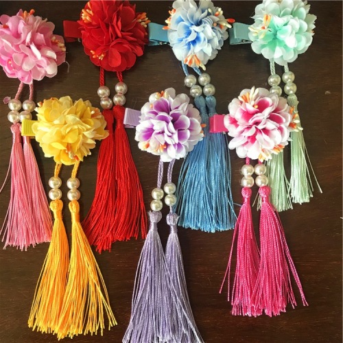 ancient costume hanfu accessories children‘s clip simulation silk flower tassel baby ancient style headwear hairpin hair accessories factory direct supply