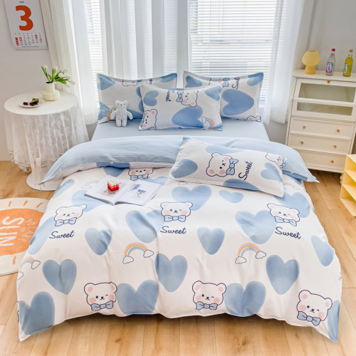 High Quality Cotton Brushed Four-Piece Set washed Cotton Pastoral Fresh Three-Piece Student Dormitory Quilt Cover Bedding 