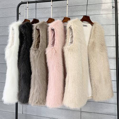 European and American Imitation Tuscan Fox Fur Winter Mid-Length Faux Fur Vest Warm Women‘s Vest Jacket Soft